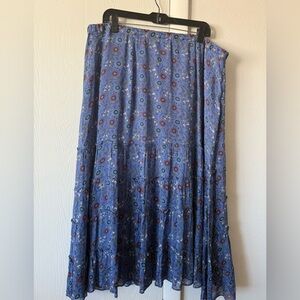 Blue Floral Tiered Maxi Skirt Size XL